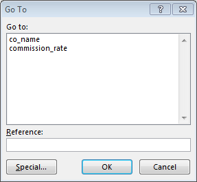 Excel Go To Dialog with Named References