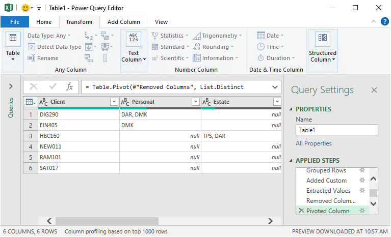 Power Query preview of the report (the alternative to a PivotTable)