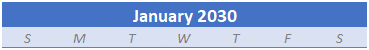 Excel calendar headers month year and week day labels