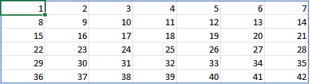 First pass at our basic calendar formula to display a sequence of day numbers