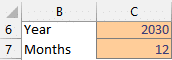 Year and Months Excel input cells