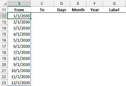 Excel month list formula using the DATE function along with SEQUENCE