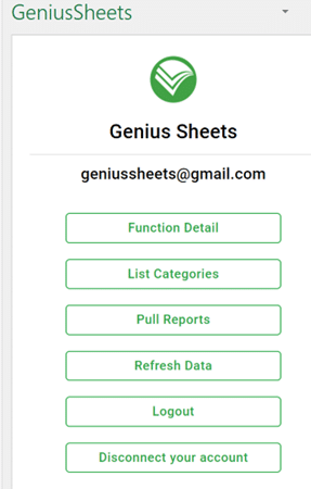 genius sheets menu helps you easily create excel reports