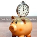 Piggy bank with a clock on top to represent time saved by learning Excel tips and tricks