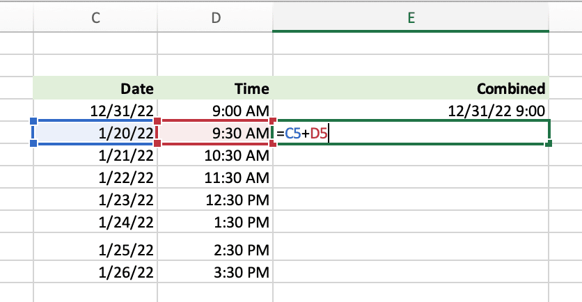 Chart with varying dates and times and a column to show combined dates and times in Excel