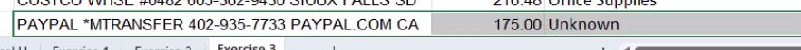 Close-up of the PayPal MTRANSFER row showing the Unknown result, highlighting how the confidence threshold flags ambiguous entries.