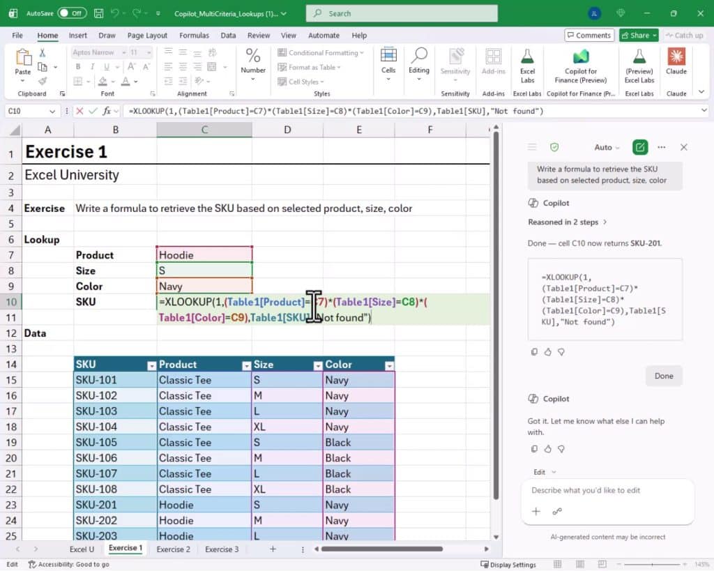 Multi-Criteria Lookups with Copilot in Excel