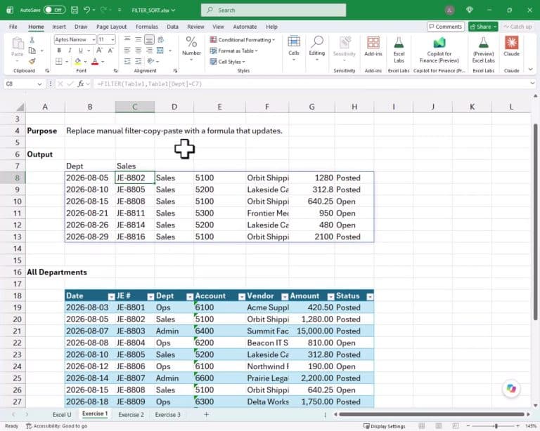 Excel FILTER and SORT: Build Dynamic Reports Fast